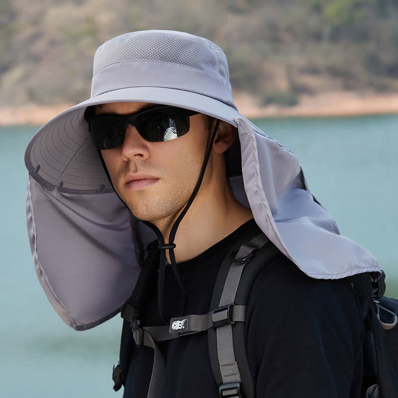 Detachable Neck Flap Bucket Hat - Grey - One Size - image 3