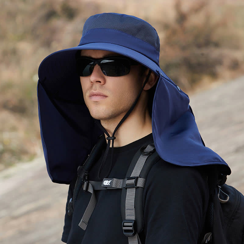 Detachable Neck Flap Bucket Hat - Navy Blue - One Size - image 11