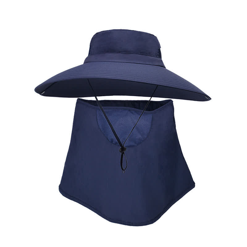 Outdoor Sun Protection Mask Bucket Hat - Navy Blue - One Size - image 13