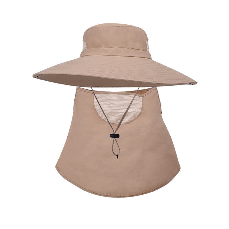 Outdoor Sun Protection Mask Bucket Hat - Khaki - One Size - image 16