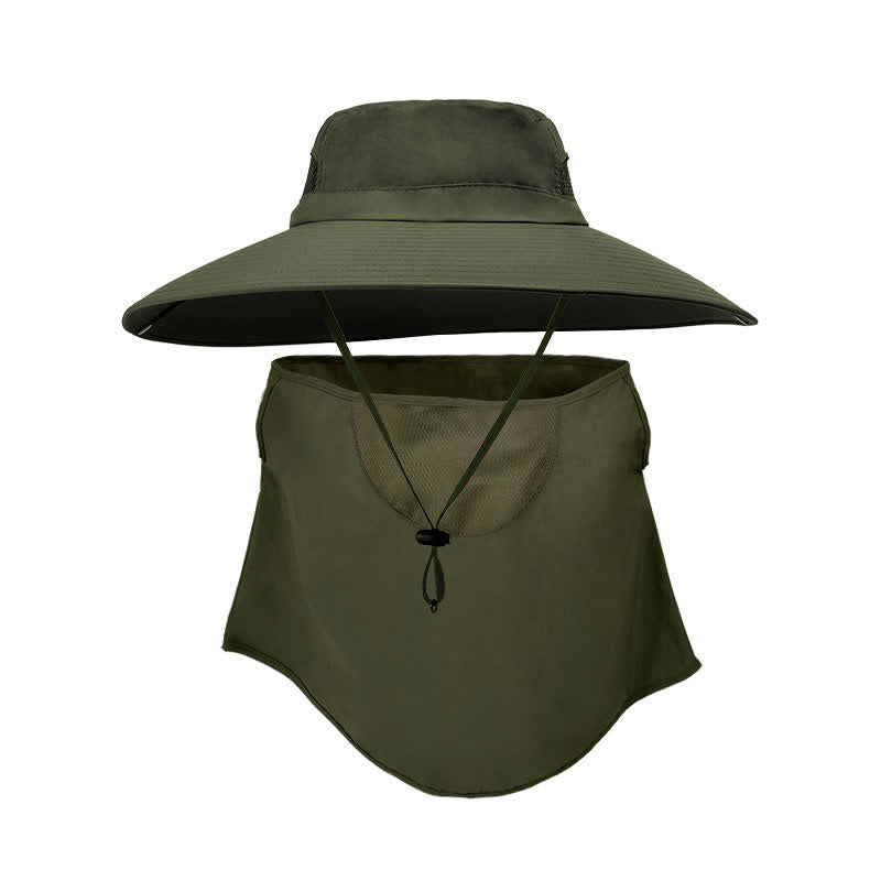 Outdoor Sun Protection Mask Bucket Hat - Dark Green - One Size - image 9