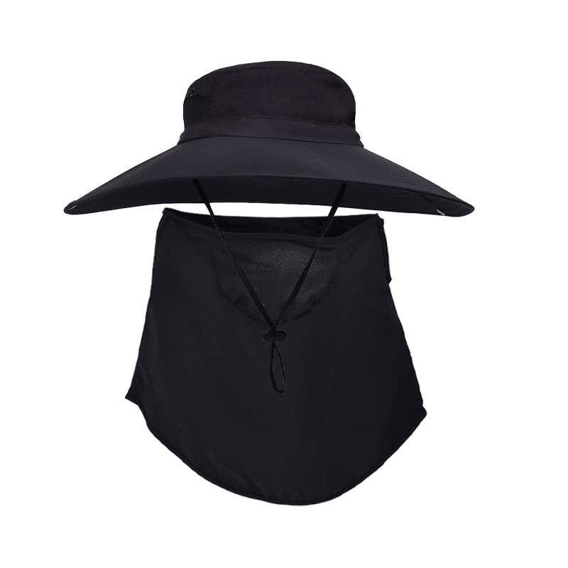 Outdoor Sun Protection Mask Bucket Hat - Black - One Size - image 1