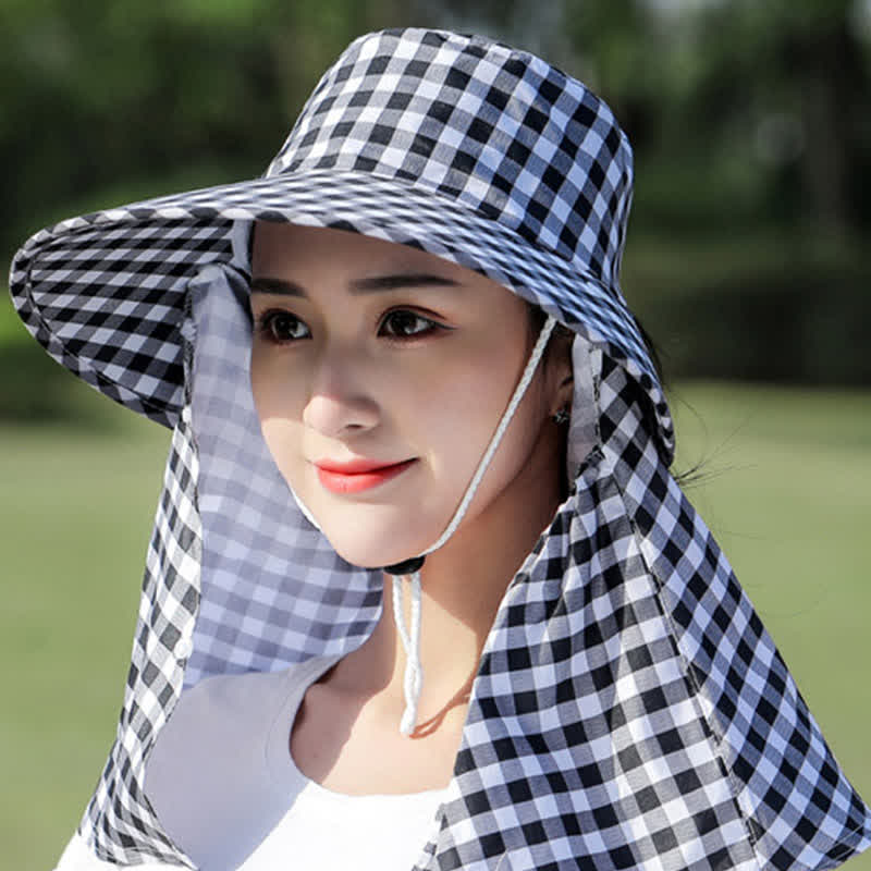 Mask Removable Plaid Pattern Sun Bucket Hat - image 7