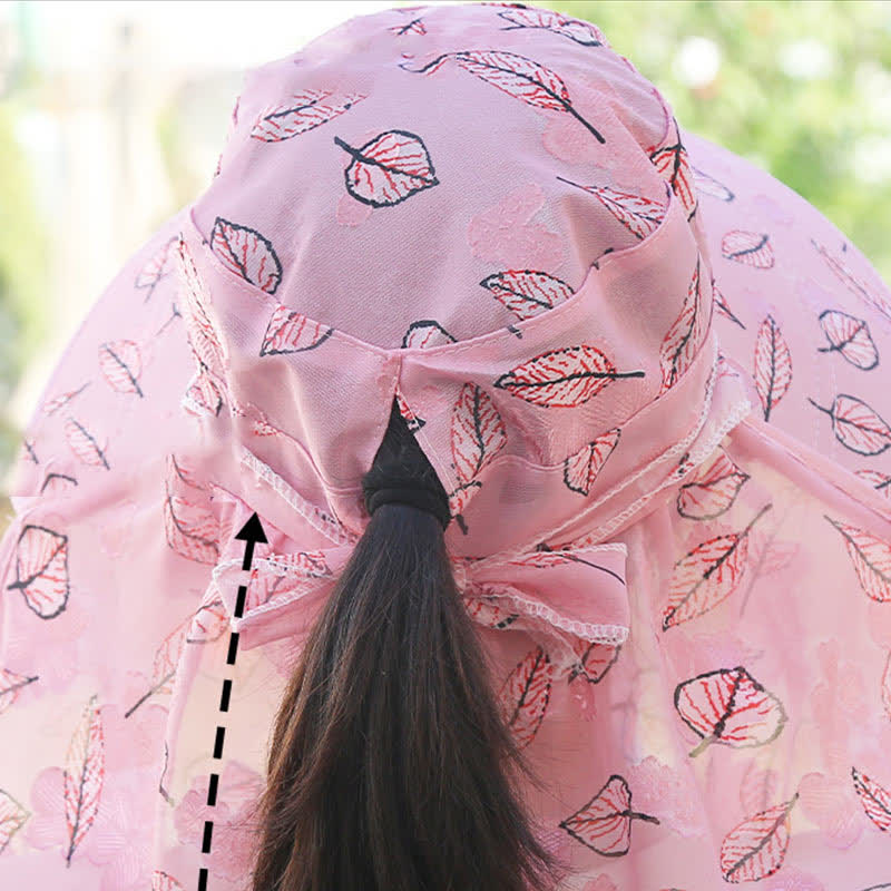 Leaf Print Large Brim Shawl Mask Sun Hat - image 7