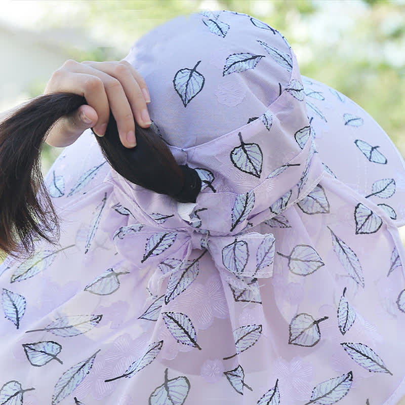 Leaf Print Large Brim Shawl Mask Sun Hat - image 13