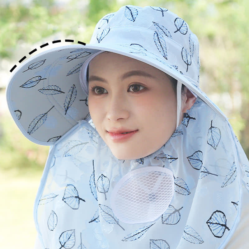 Leaf Print Large Brim Shawl Mask Sun Hat - image 11