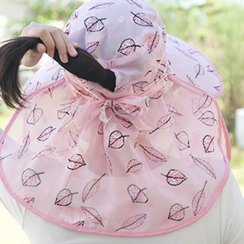 Leaf Print Large Brim Shawl Mask Sun Hat - image 1