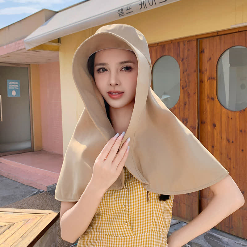 Large Brimmed Shawl One Piece Sun Hat - Khaki - One Size - image 8