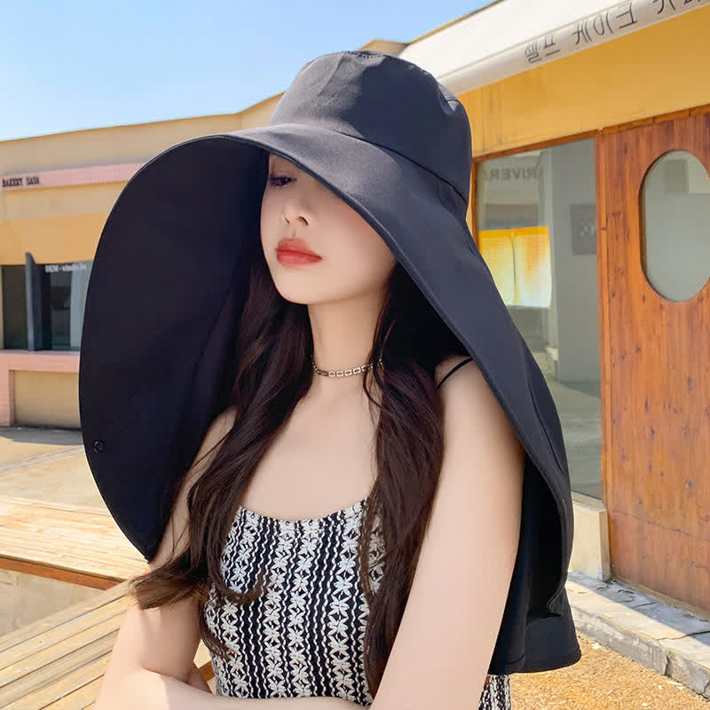 Large Brimmed Shawl One Piece Sun Hat - Black - One Size - image 10
