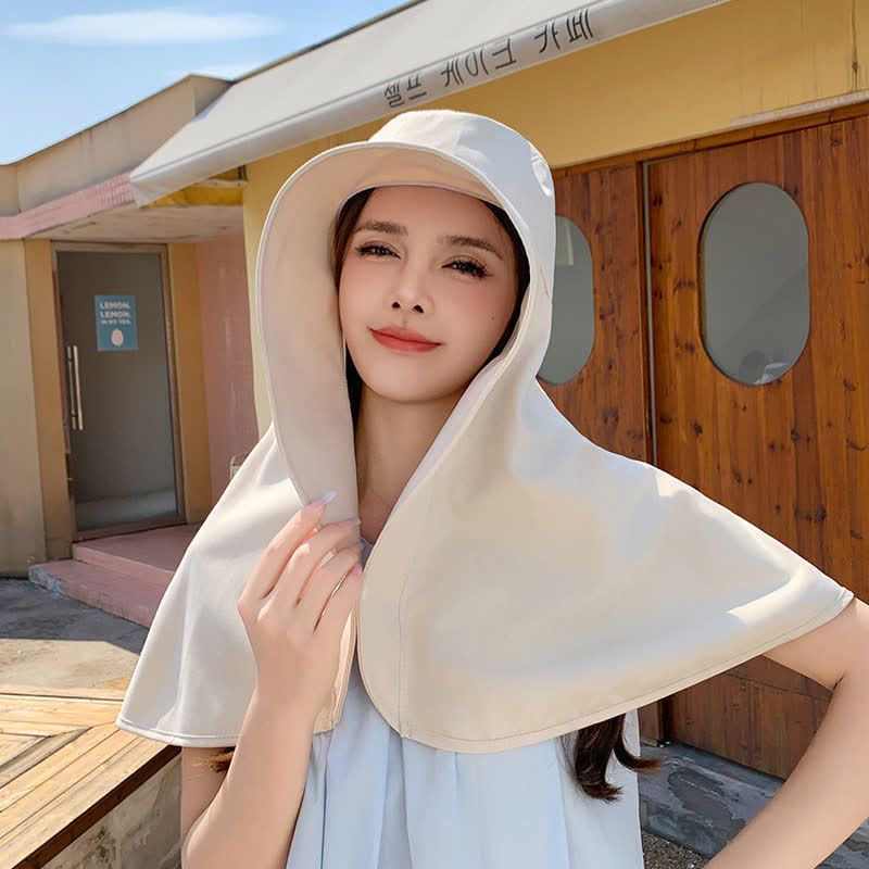 Large Brimmed Shawl One Piece Sun Hat - Beige - One Size - image 6