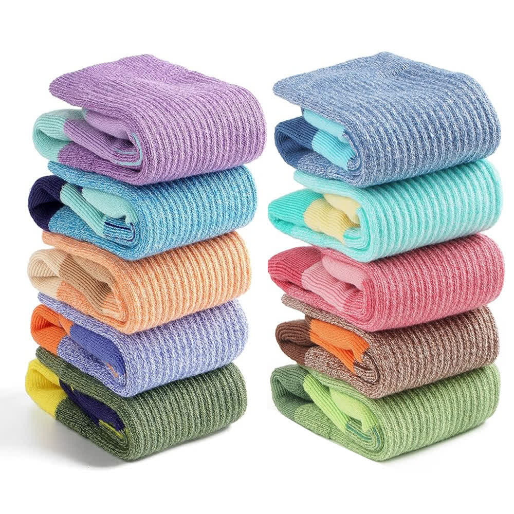 Striped Color-Block Moisture-Wicking Compression Socks(5 Pairs) - image 5