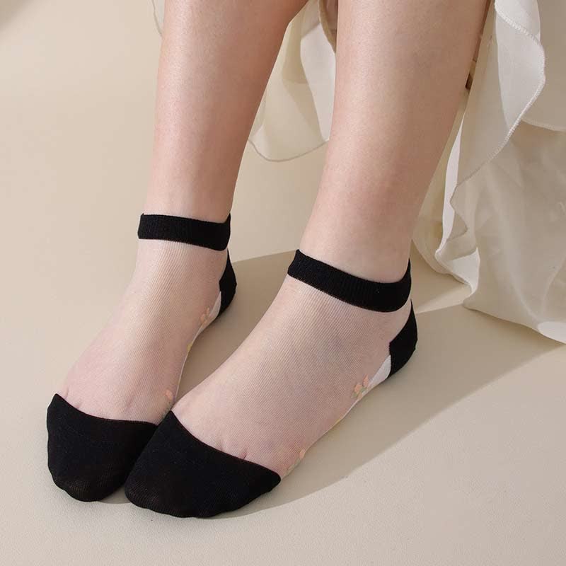 Seamless Breathable Floral Sheer Socks(5 Pairs) - Black - EU34-40(US1-7) - image 21