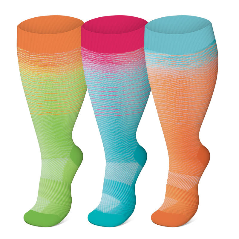 Plus Size Line Gradient Compression Socks(3 Pairs)