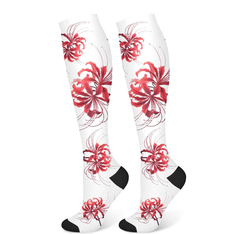 Red Flowers Compression Socks(3 Pairs) - White(1 Pair) - S/M - image 7