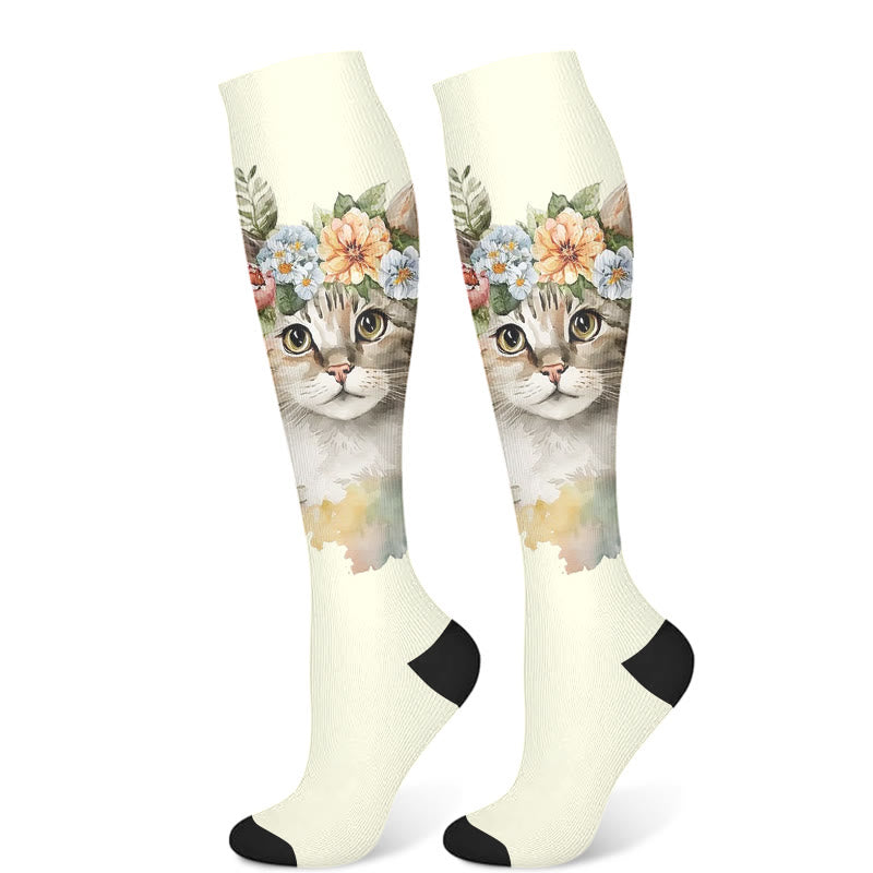 Balloon Dachshund Cat Compression Socks(3 Pairs) - Beige(1 Pair) - S/M - image 6