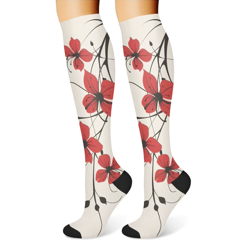 Red Flowers Compression Socks(3 Pairs) - image 4