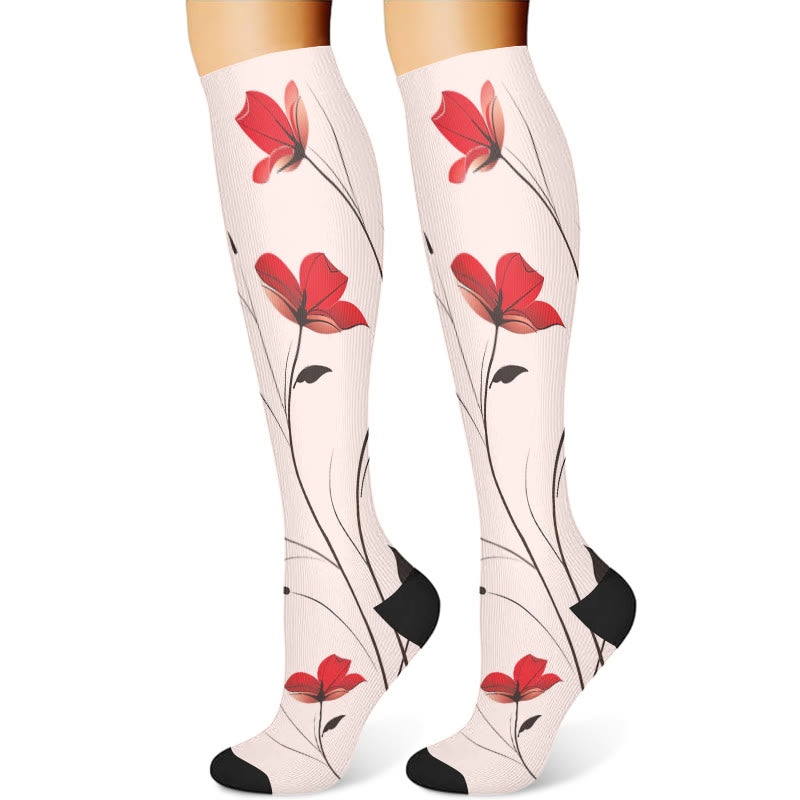 Red Flowers Compression Socks(3 Pairs) - image 3
