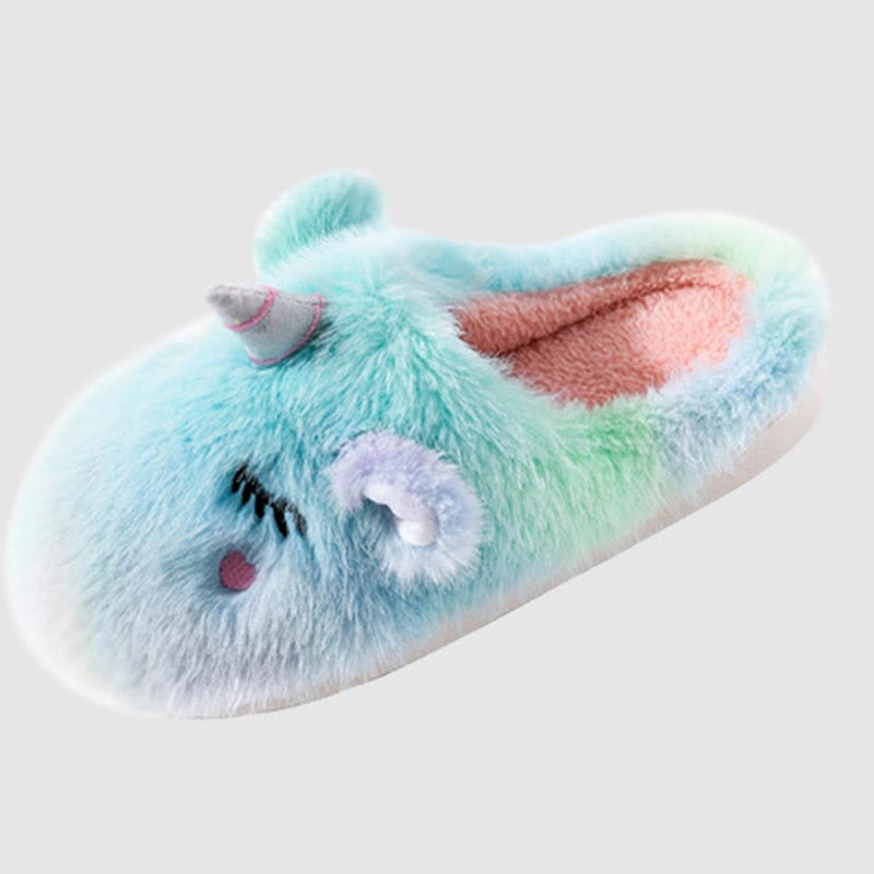Cute Unicorn Plush Home Slippers - Green - US9-10 - image 9