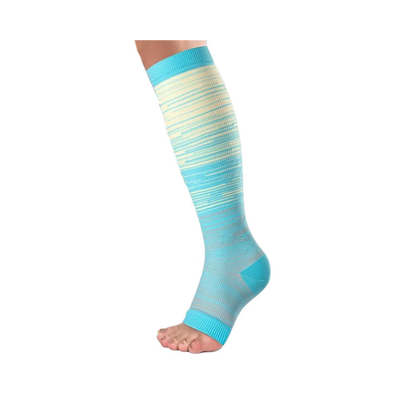 Colorful Striped Open Toe Compression Socks(3 Pairs) - Blue - 2XL - image 4