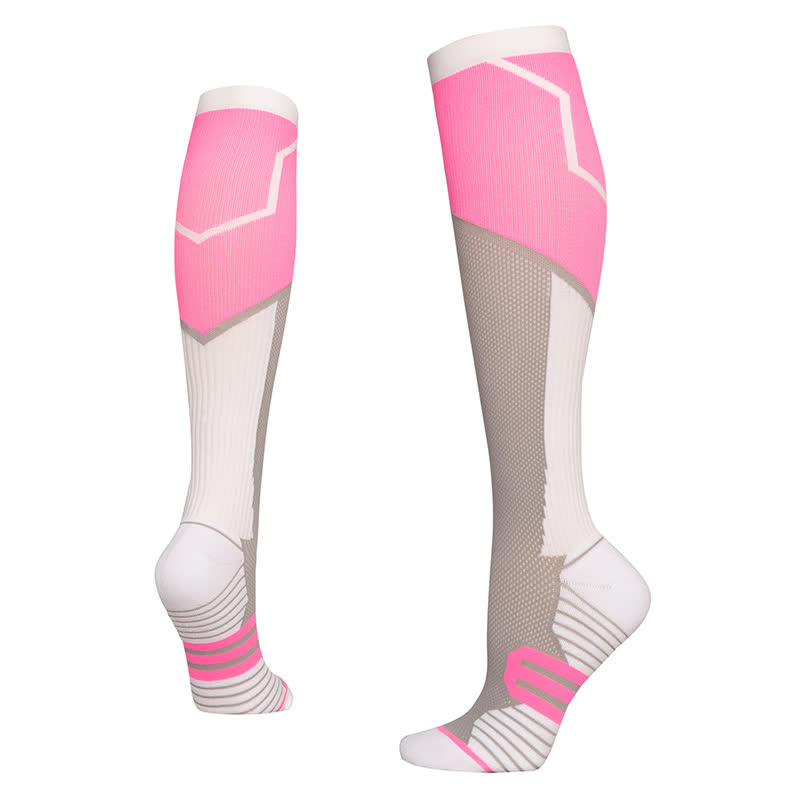 Color Block Compression Socks(6 Pairs) - Pink - L/XL - image 6