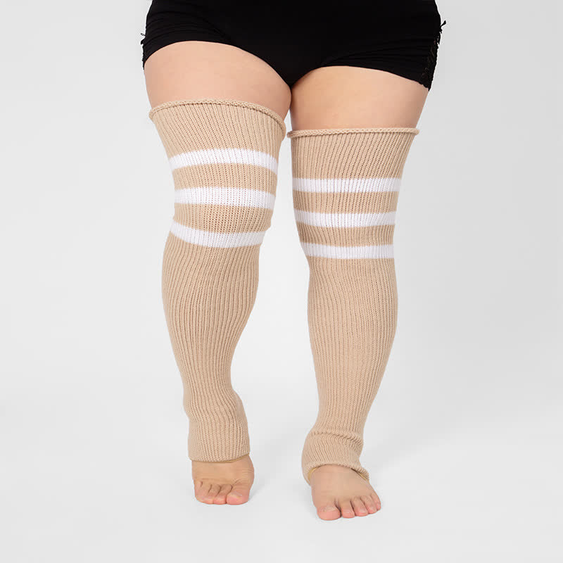 Plus Size Stripe Open Toe Thigh High Compression Socks - image 3