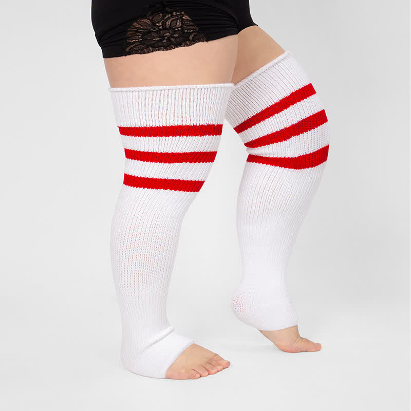 Plus Size Stripe Open Toe Thigh High Compression Socks - image 11
