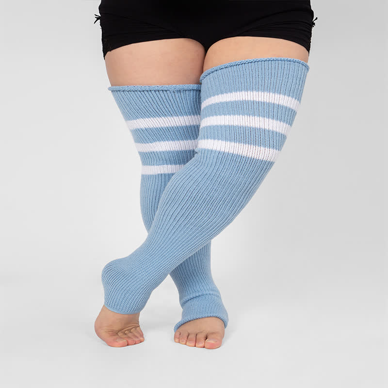 Plus Size Stripe Open Toe Thigh High Compression Socks - Light Blue - One Size - image 7