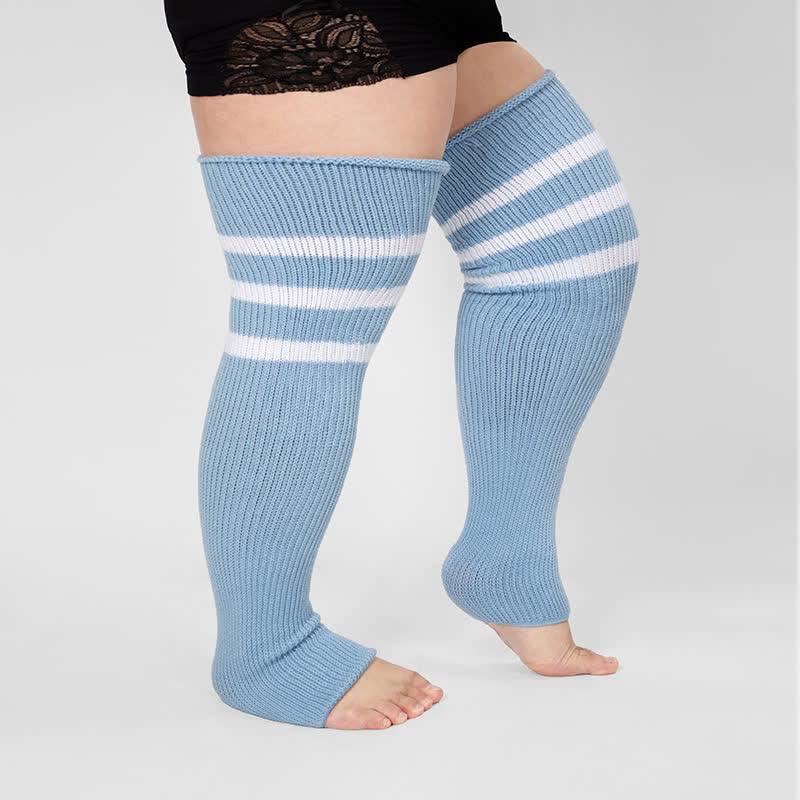 Plus Size Stripe Open Toe Thigh High Compression Socks - image 8