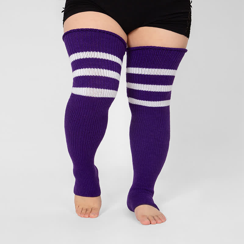 Plus Size Stripe Open Toe Thigh High Compression Socks - image 12