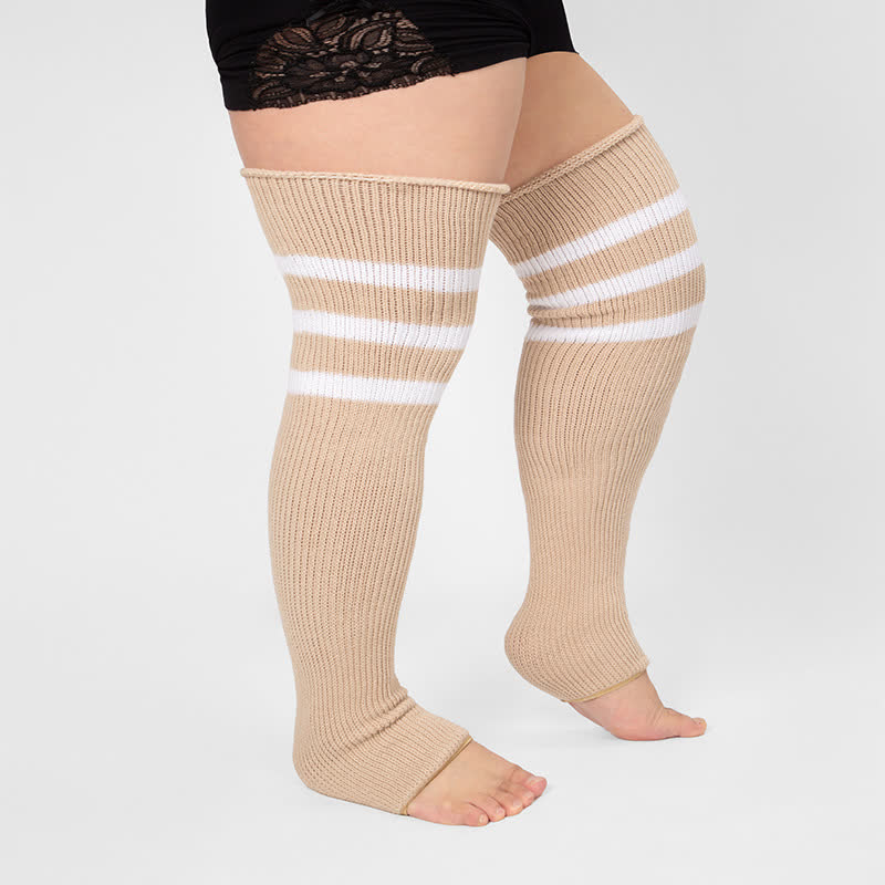 Plus Size Stripe Open Toe Thigh High Compression Socks - image 5