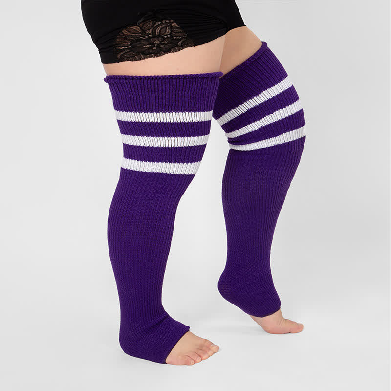 Plus Size Stripe Open Toe Thigh High Compression Socks - image 14