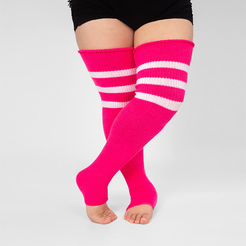 Plus Size Stripe Open Toe Thigh High Compression Socks - Rose - One Size - image 20