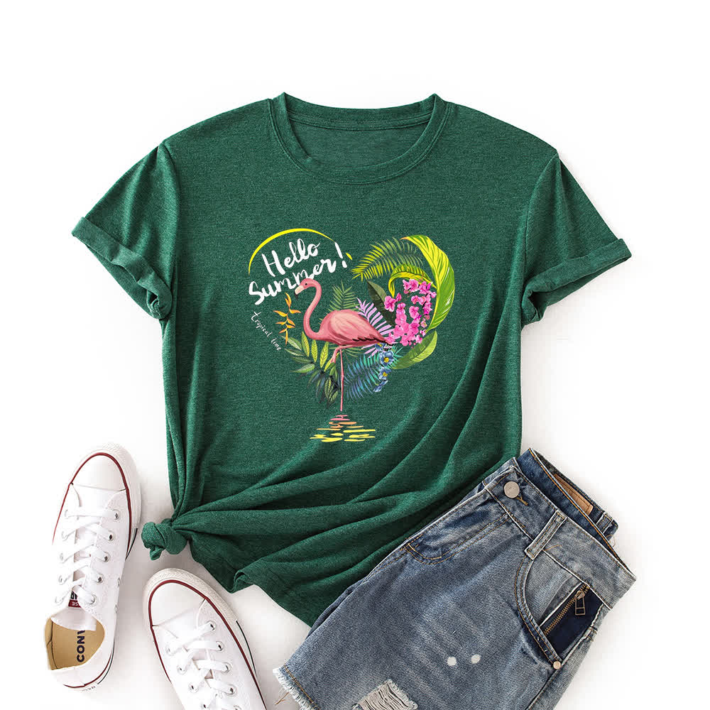 Plus Size Heart Flamingo Print Short Sleeve T-Shirt