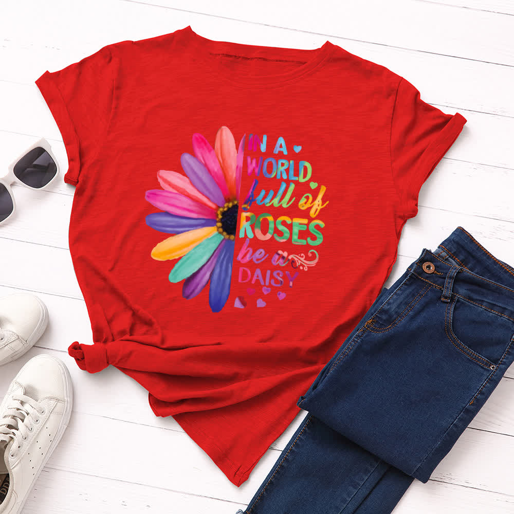 Plus Size Daisy Print Short Sleeve T-Shirt