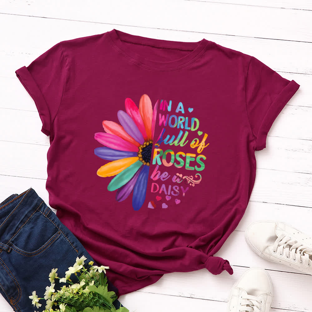 Plus Size Daisy Print Short Sleeve T-Shirt