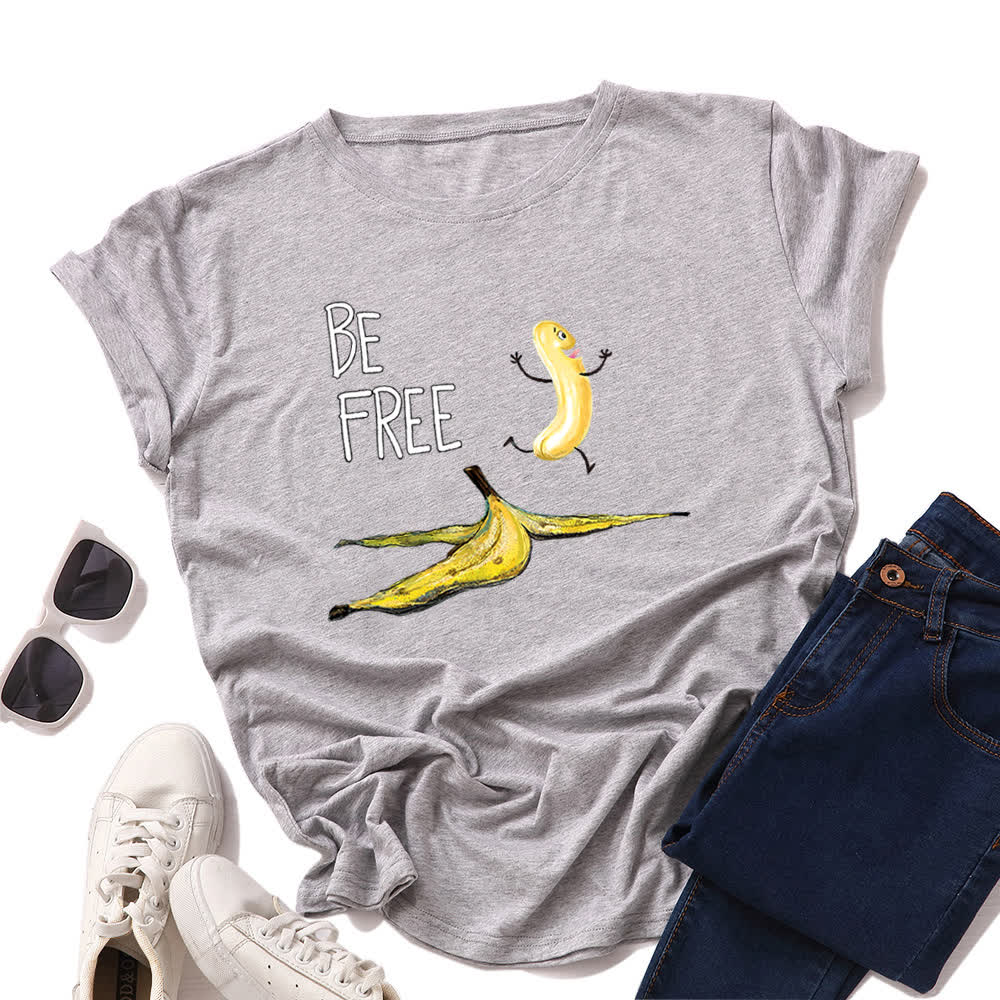 Plus Size Creative Banana Print Short Sleeve T-Shirt
