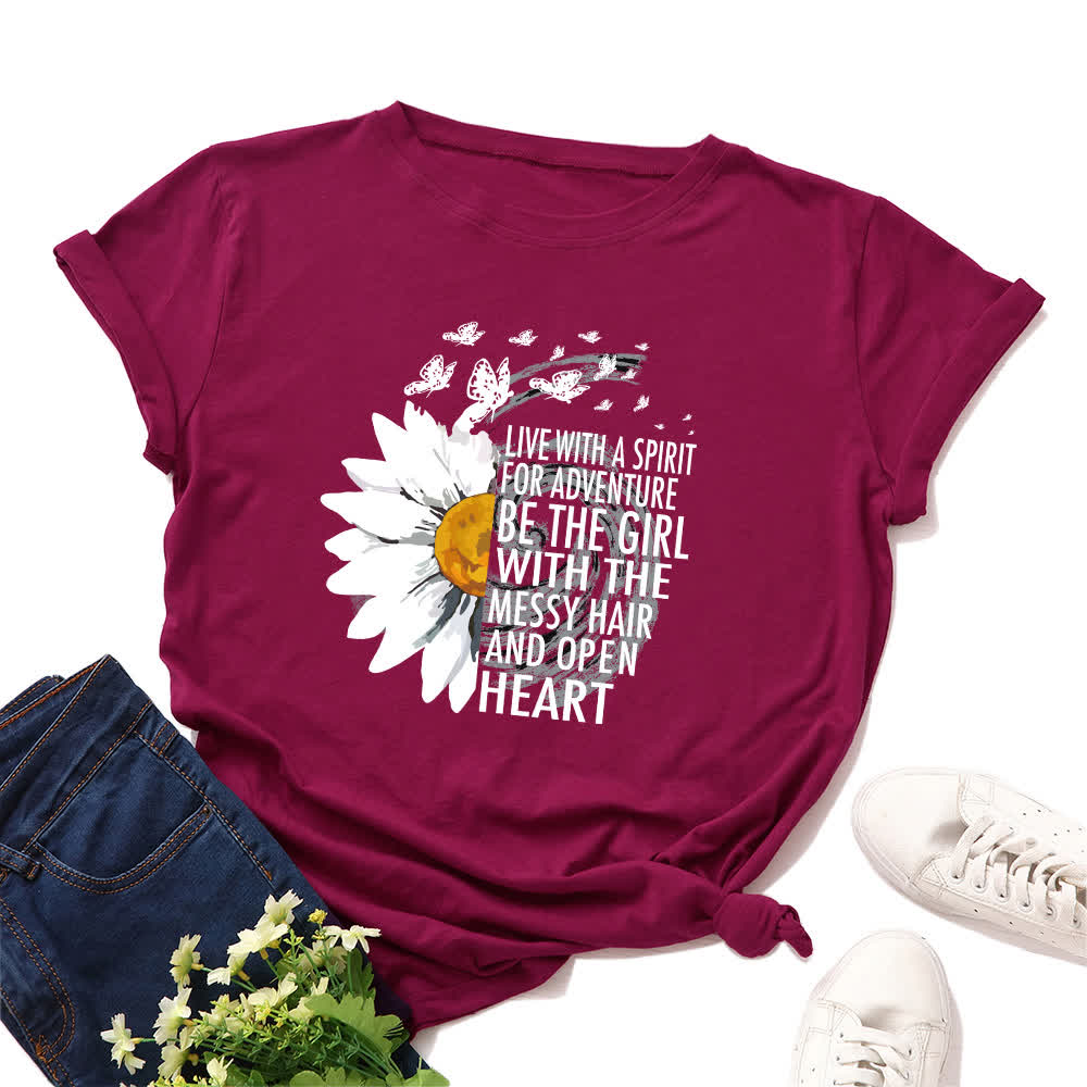 Plus Size Floral Letter Print Short Sleeve T-Shirt - Wine - 5XL - image 10