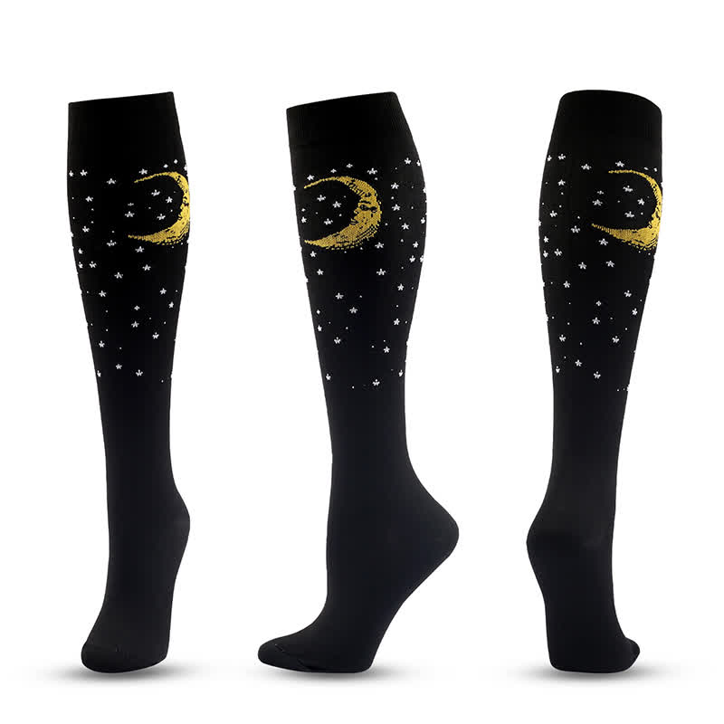 Heart and Moon Print Compression Socks(4 Pairs)