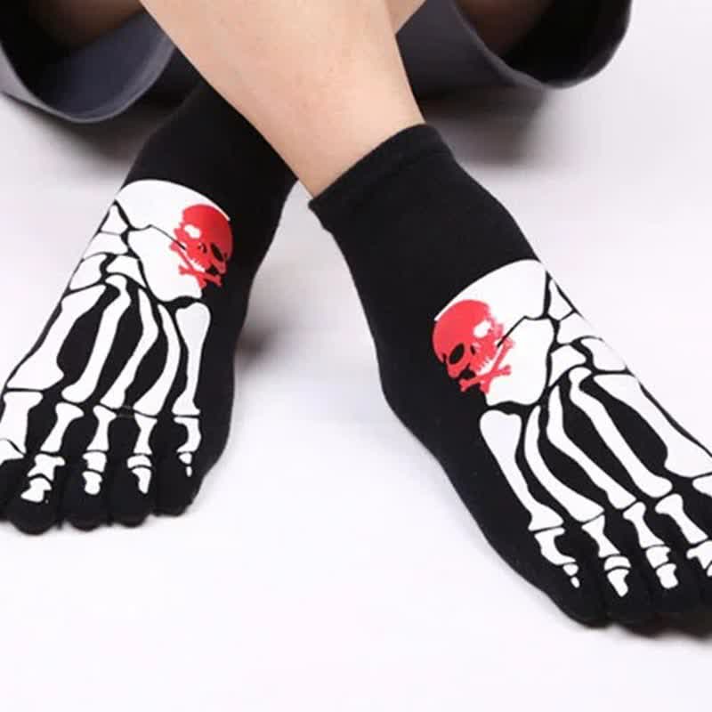 Skull and Claw Print Toe Socks(6 Pairs)