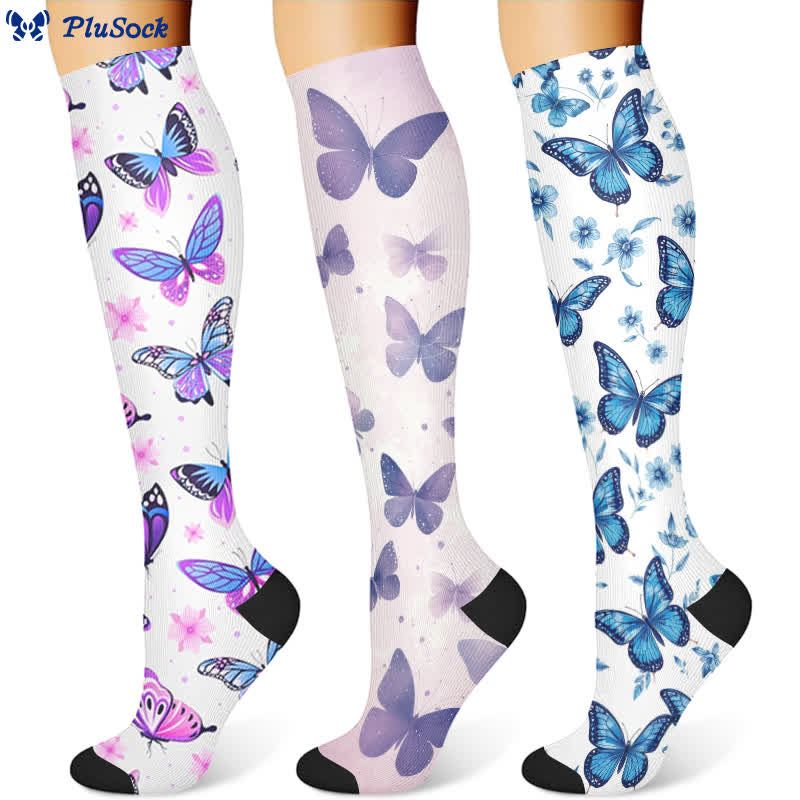 Floral Butterfly Compression Socks(3 Pairs) - Multicolor - S/M - image 1