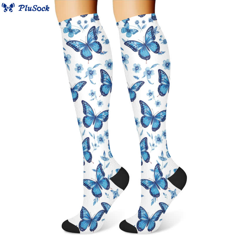 Floral Butterfly Compression Socks(3 Pairs) - Blue(1 Pair) - S/M - image 4
