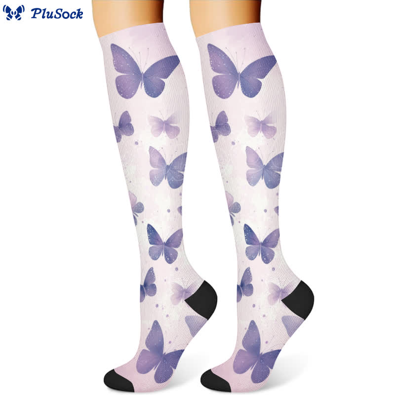 Floral Butterfly Compression Socks(3 Pairs) - Purple(1 Pair) - S/M - image 3