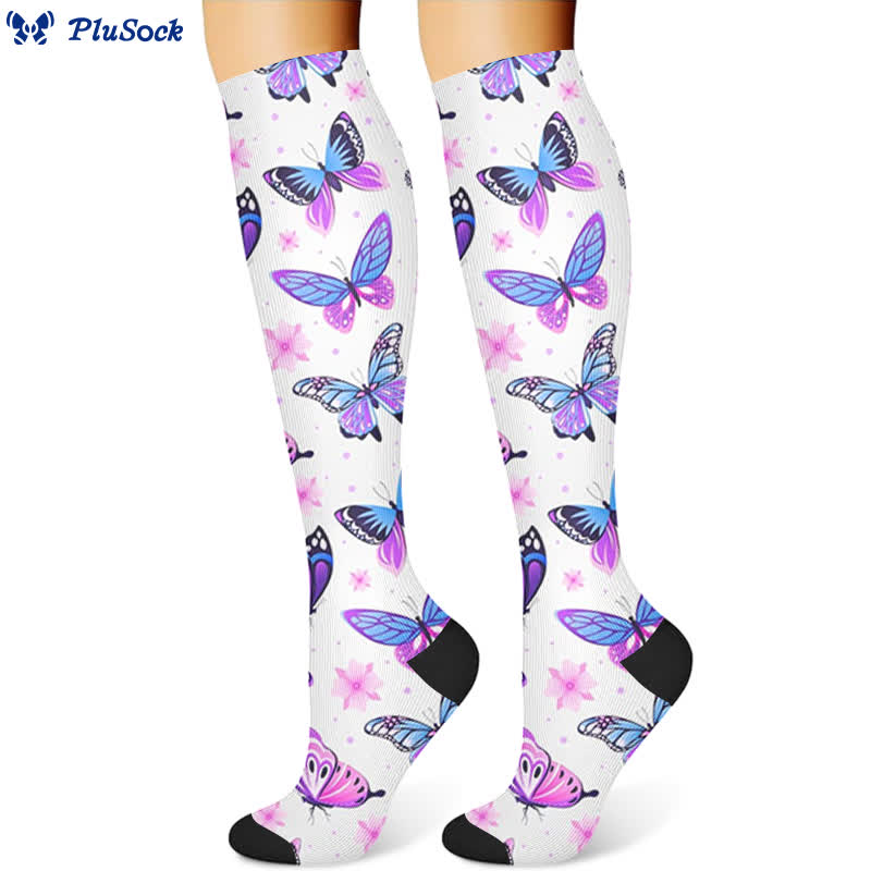 Floral Butterfly Compression Socks(3 Pairs) - Bright Purple(1 Pair) - S/M - image 2