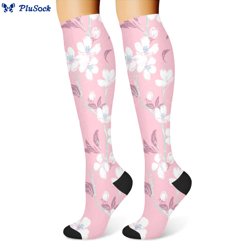 Elegant Floral Compression Socks(3 Pairs) - Pink(1 Pair) - S/M - image 4