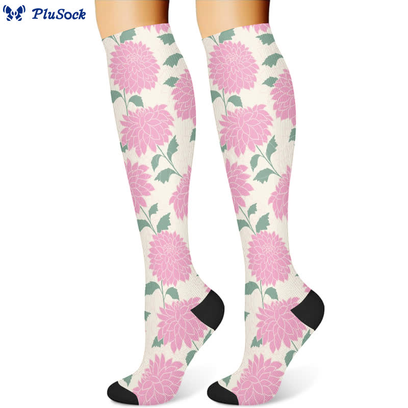 Elegant Floral Compression Socks(3 Pairs) - Beige(1 Pair) - S/M - image 3