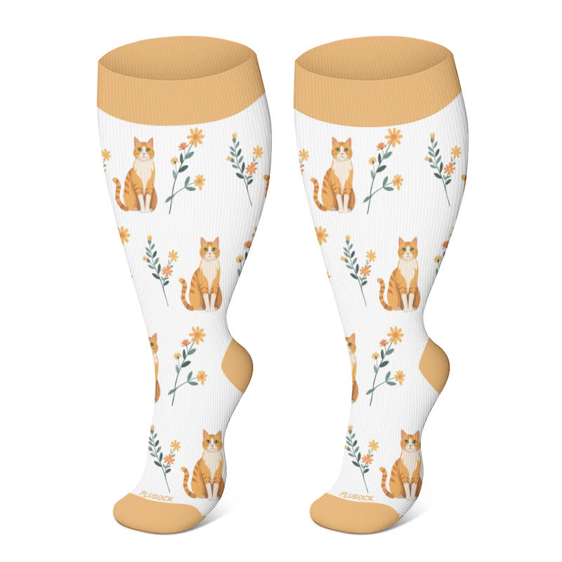 Plus Size Cat Flowers Compression Socks(3 Pairs) - image 3