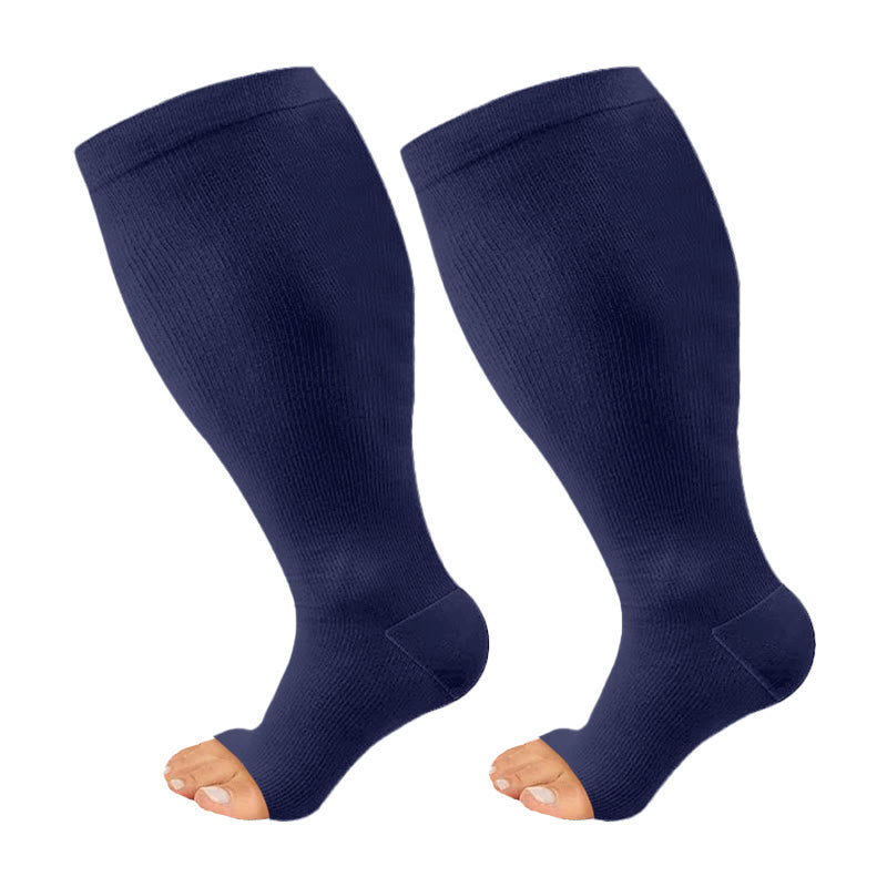 Plus Size Navy Blue Pink Open Toe Compression Socks(3 Pairs) - Navy Blue - 4XL - image 9