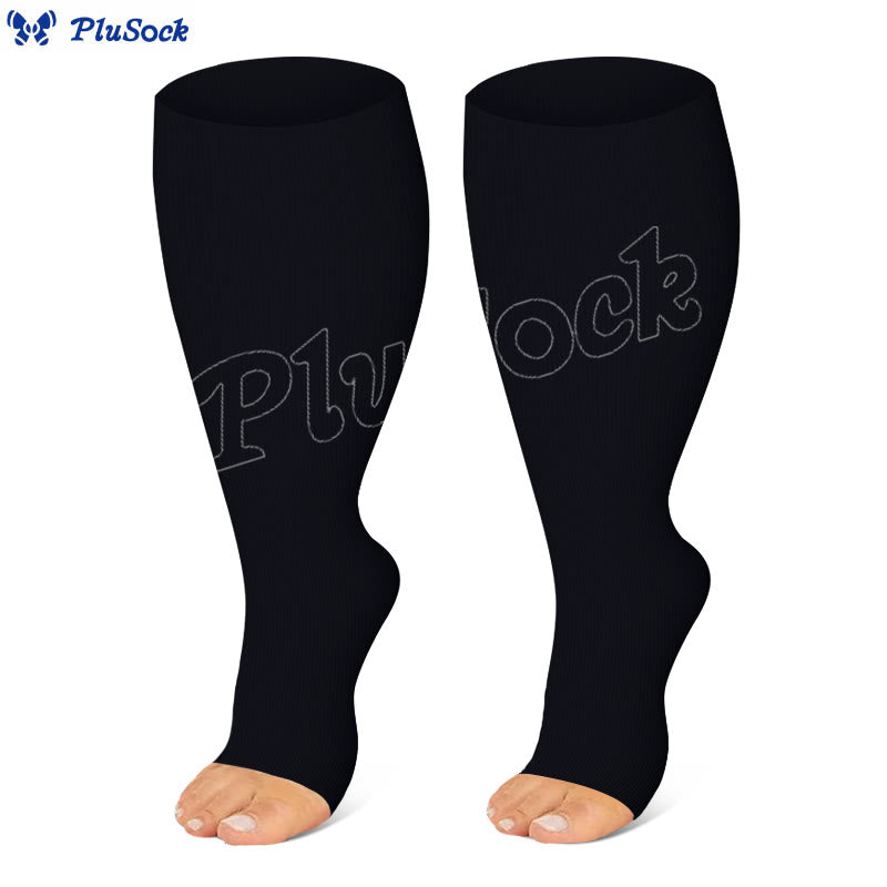 Plus Size Black White Gray Open Toe Compression Socks(3 Pairs)