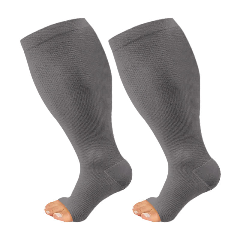 Plus Size Black White Gray Open Toe Compression Socks(3 Pairs)