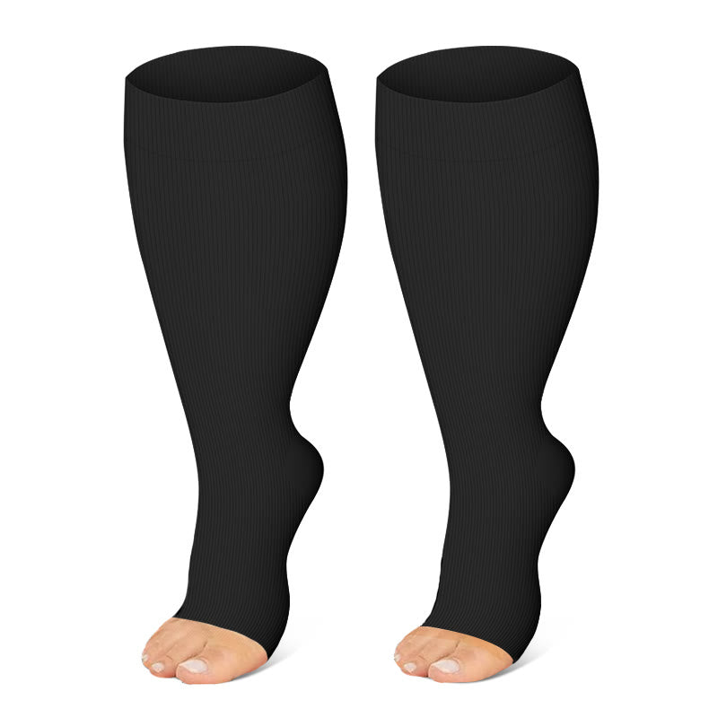 Plus Size Black White Gray Open Toe Compression Socks(3 Pairs) - image 2